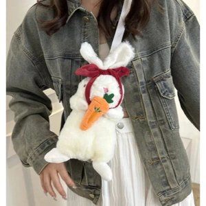Plush White Bunny Rabbit Crossbody Purse Handbag